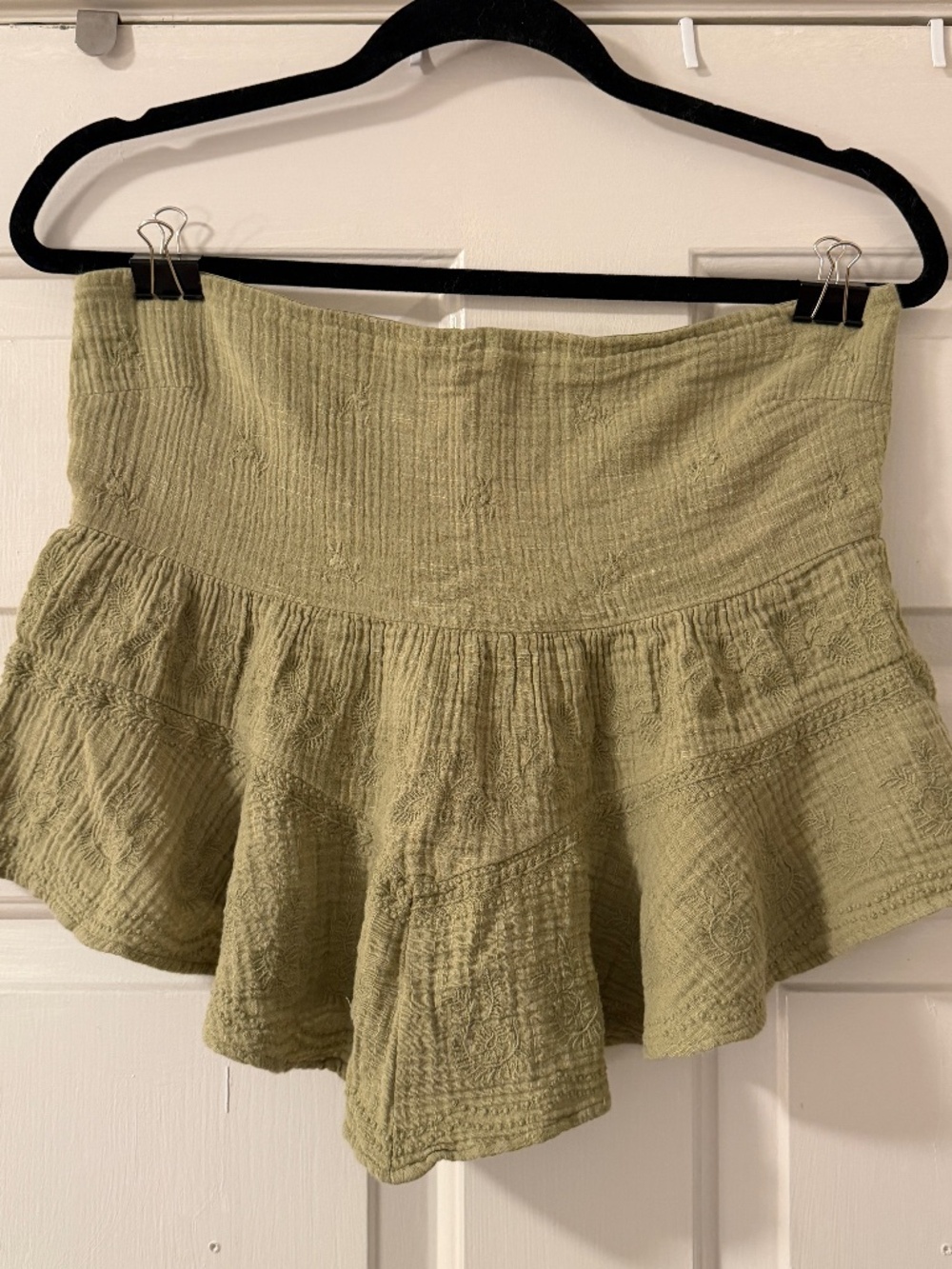 American Eagle Embroidered Babydoll Tube Top Women's Small Light Olive Green